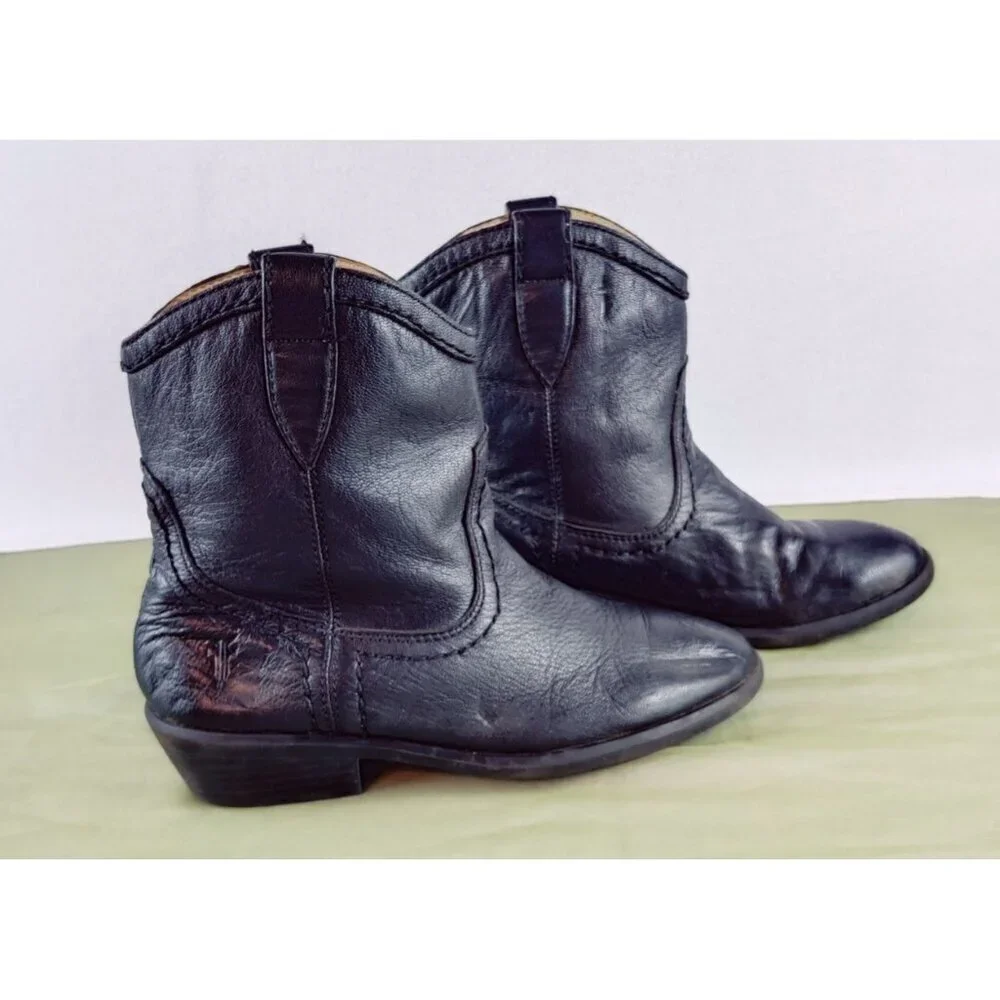 Kids Frye Black Leather Bootie Carson Shortie 13E Unisex Pull On Loops Western